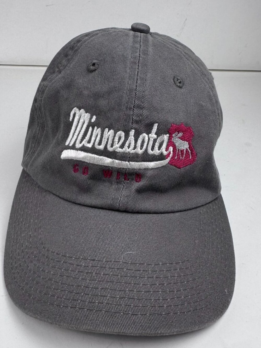 Fahrenheit Minnesota Moose Cap Hat Mens Strapback Washed Gray Cotton Dad Hat